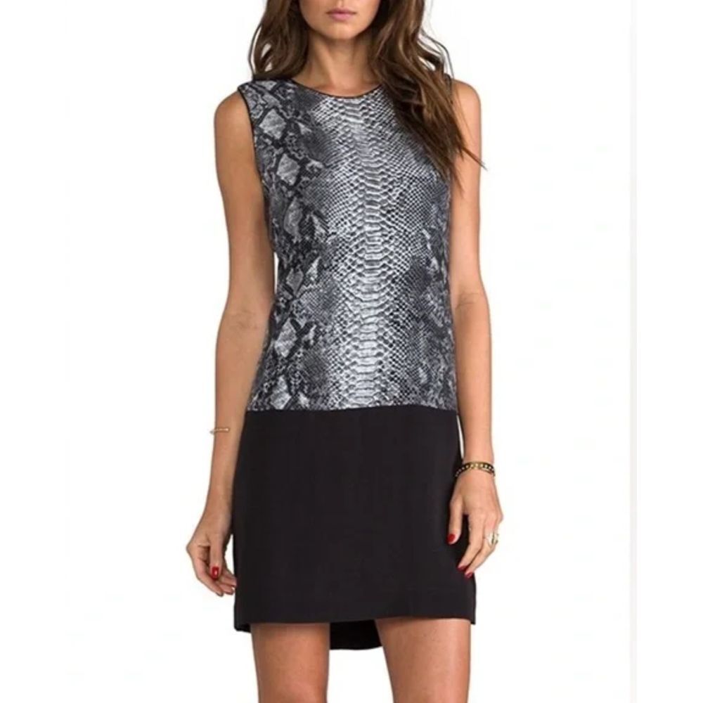 Rebecca Taylor Blocked Python Sleeveless Shift Dress‎ Size 12
